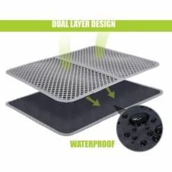 BDD Tapis Litière Chat Double Couche Pliable 60x42cm, Non Toxique EVA Avec 12mm Grand Trou En Forme De Diamant, Tapis De Toilette Chat Imperméable Antidérapant, Facile à Nettoyer（gris） -Promos Litière et bac à litière Magasin 66354400 3