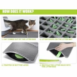 BDD Tapis Litière Chat Double Couche Pliable 60x42cm, Non Toxique EVA Avec 12mm Grand Trou En Forme De Diamant, Tapis De Toilette Chat Imperméable Antidérapant, Facile à Nettoyer（gris） -Promos Litière et bac à litière Magasin 66354400 5