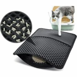 BDD Tapis Litière Chat Double Couche Pliable 60x42cm, Non Toxique EVA Avec 12mm Grand Trou En Forme De Diamant, Tapis De Toilette Chat Imperméable Antidérapant, Facile à Nettoyer（noir）