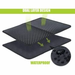 BDD Tapis Litière Chat Double Couche Pliable 60x42cm, Non Toxique EVA Avec 12mm Grand Trou En Forme De Diamant, Tapis De Toilette Chat Imperméable Antidérapant, Facile à Nettoyer（noir） -Promos Litière et bac à litière Magasin 66354436 3