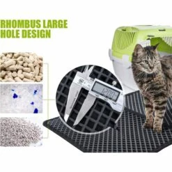 BDD Tapis Litière Chat Double Couche Pliable 60x42cm, Non Toxique EVA Avec 12mm Grand Trou En Forme De Diamant, Tapis De Toilette Chat Imperméable Antidérapant, Facile à Nettoyer（noir） -Promos Litière et bac à litière Magasin 66354436 4
