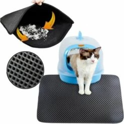 WIAN Tapis De Litière Pour Chat, Tapis De Litière Pour Chat, Bac à Litière Pour Chat, Tapis De Litière Pour Chat Antidérapant à Double Conception En Nid D'abeille, Noir, Taille M (45 * 60cm)