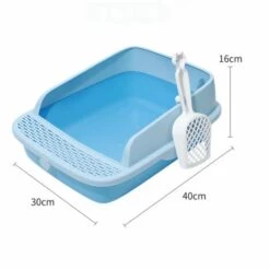 WIAN Bac à Litière Pour Chat Ouvert Garde-corps Haut Bac à Litière Pour Chat Grand Espace étanche Toilette Pour Chat Semi-fermée, 40*30*16cm, Bleu -Promos Litière et bac à litière Magasin 67416079 5