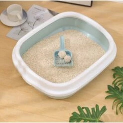 WIAN Boîte à Litière Pour Chat épaissie Semi-fermée En Plastique Anti-éclaboussures Chat Toilette Litière Pour Chat, Vert, Moyen 39*32*11cm -Promos Litière et bac à litière Magasin 67416099 3