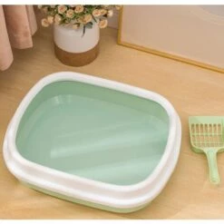 WIAN Boîte à Litière Pour Chat épaissie Semi-fermée En Plastique Anti-éclaboussures Chat Toilette Litière Pour Chat, Vert, Moyen 39*32*11cm -Promos Litière et bac à litière Magasin 67416099 4