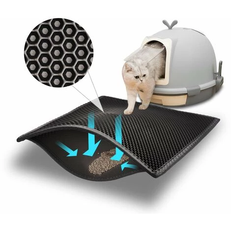 FLYME Tapis De Litière Pour Chat Bac à Litière Pour Chat, EVA Imperméable, Design Double Nid D'Abeille (60x45cm, Noir) 3 FLYME Tapis De Litière Pour Chat Bac à Litière Pour Chat, EVA Imperméable, Design Double Nid D'Abeille (60x45cm, Noir)