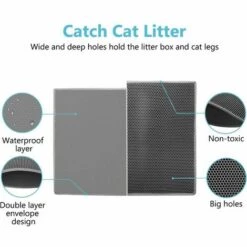 FLYME Tapis Litière Chat Bac à Litière Pour Chats, Imperméable Non Toxique EVA,Double Couche En Nid D'abeille Design (46x60 Cm, Gris)
