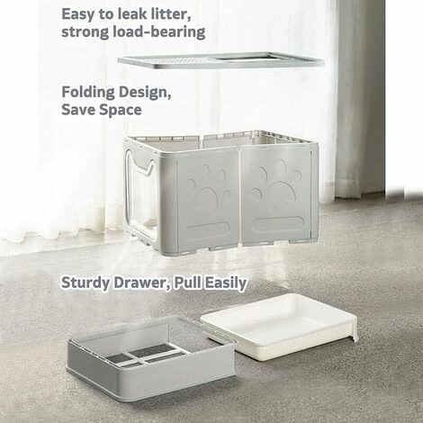 GRID COOL Bac à Litière Pour Chat|Grande Maison De Toilette Chat Pliable Avec Couvercle|Bac De Tiroir | Pelle à Litière Et Brosse à Peigne De Massage| Facile à Nettoyer, Grande Capacité |Portable 6 GRID COOL Bac à Litière Pour Chat|Grande Maison De Toilette Chat Pliable Avec Couvercle|Bac De Tiroir | Pelle à Litière Et Brosse à Peigne De Massage| Facile à Nettoyer, Grande Capacité |Portable – Image 4