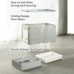 Cisea Bac à Litière Pour Chat|Grande Maison De Toilette Chat Pliable Avec Couvercle|Bac De Tiroir | Pelle à Litière Et Brosse à Peigne De Massage| Facile à Nettoyer, Grande Capacité |Portable -Promos Litière et bac à litière Magasin 68076571 4