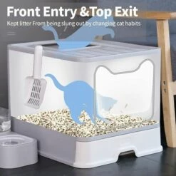 Cisea Bac à Litière Pour Chat|Grande Maison De Toilette Chat Pliable Avec Couvercle|Bac De Tiroir | Pelle à Litière Et Brosse à Peigne De Massage| Facile à Nettoyer, Grande Capacité |Portable -Promos Litière et bac à litière Magasin 68076571 5