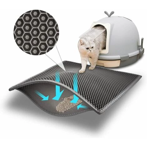 GRID COOL Tapis De Litière Pour Chat Bac à Litière Pour Chat, EVA Non Toxique Imperméable, Double Conception En Nid D'Abeille (65x45cm, Gris) 3 GRID COOL Tapis De Litière Pour Chat Bac à Litière Pour Chat, EVA Non Toxique Imperméable, Double Conception En Nid D'Abeille (65x45cm, Gris)