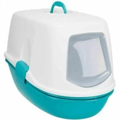 TRIXIE Bac à Litière Berto Top, Couvercle, Système De Tri, 39 × 42 × 59 Cm, Turquoise/blanc
